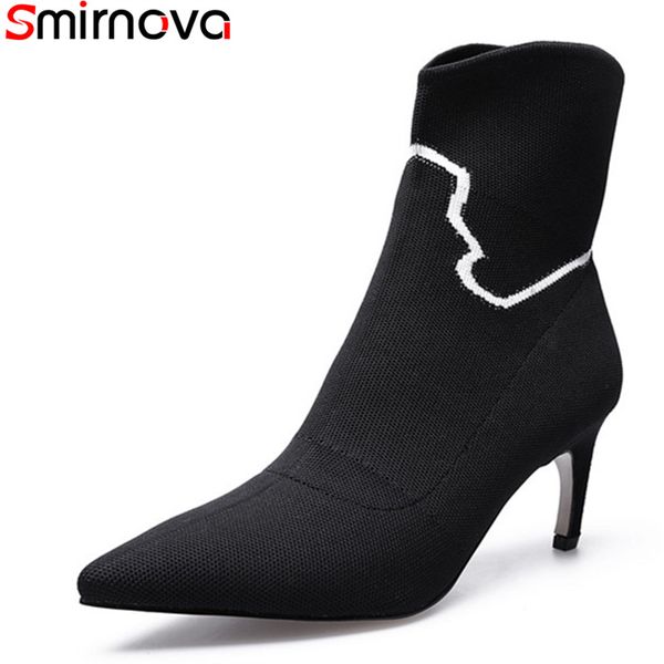 

smirnova 2018 new arrival thin high heels boots black gray pointed toe ankle boot for women slip on ladies party shoes
