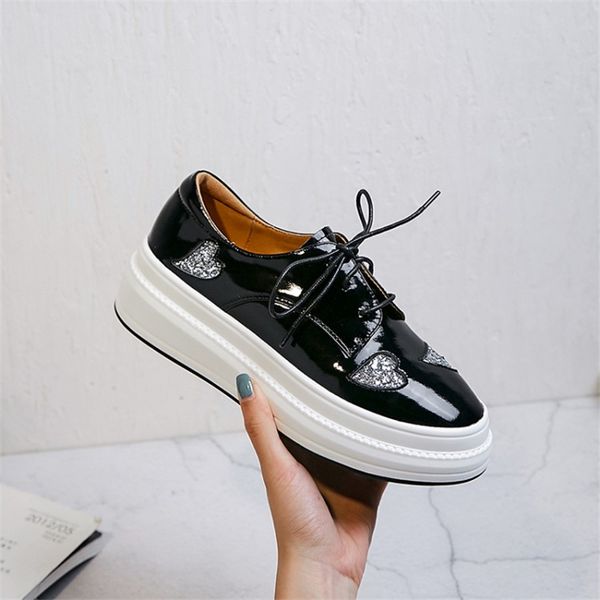 

mixed colors flats shoes women white rubber fashion round toe genuine leather boots women autumn spring platform shoes for, Black