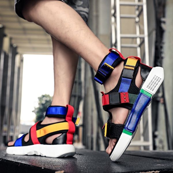 

fashion sandals men shoes new summer super male casual shoes wedge chunky comfortable gladiator high sandal, Black