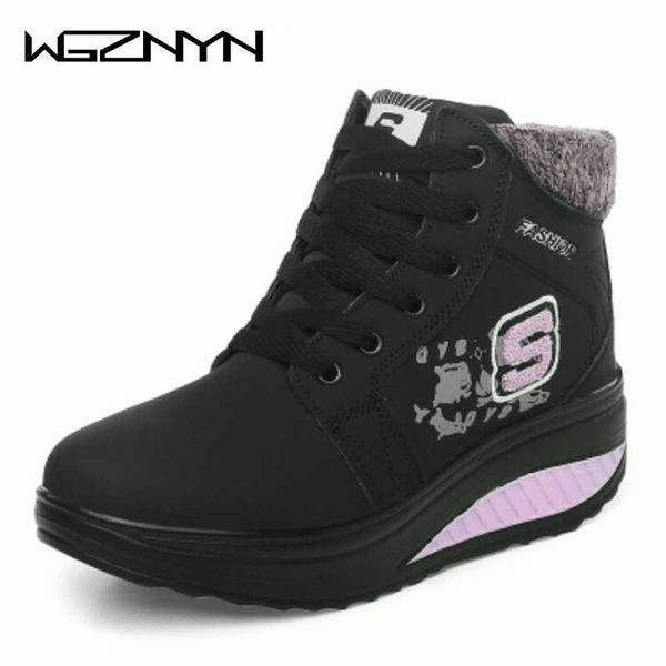 

2020 warm swing shoes woman cotton-padded winter snow boots wedge heel muffins single shoes height increase slimming boots w6, Black