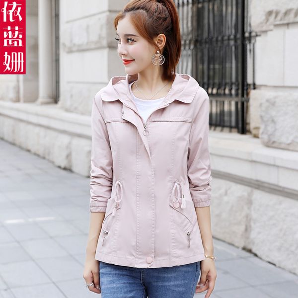 

women's jackets short coat women 2021 autumn korean waist slimming hooded casual little windbreaker tide, Black;brown