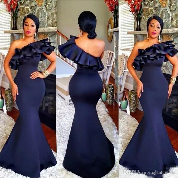 

navy blue mermaid prom dresses one shoulder sweep train long elegant evening party gowns robes de soirÃ©e dresses evening wear custom, Black;red