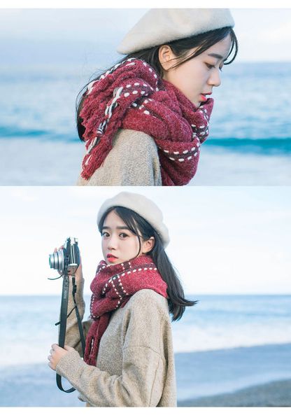 

japanese plaid scarf female autumn and winter korean version thickened long warmth student lovers versatile neck fringed shawl, Blue;gray