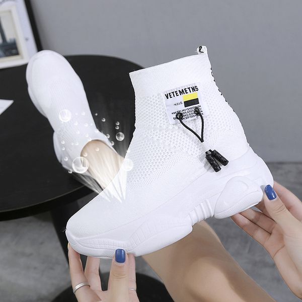 

swyivy pu chaussure femme mesh sock casual shoes 2019 autumn wedge platform sneakers for women white ladies shoe mx200425, Black