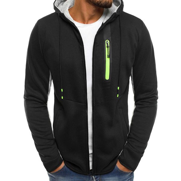

droppshiping man autumn casual hoodie sweatshirt zip up long sleeve solid color slim fit bfj55, Black