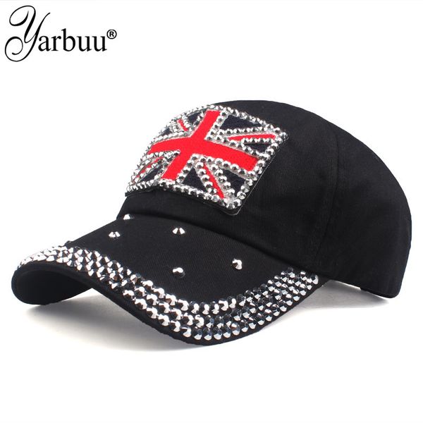 

yarbuu] 2018 new brand cap the british flag baseball caps for women adjustable cotton cap rhinestone denim hat, Blue;gray