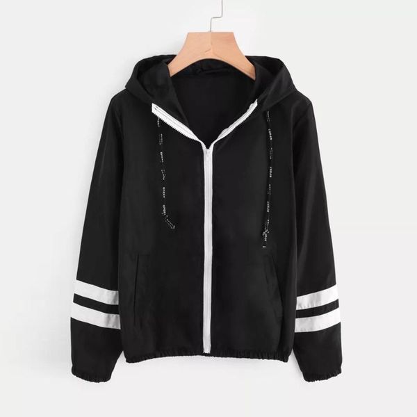 

tone basic jacket women hooded long sleeves zipper pockets women winter coat casual autumn windbreaker jacket coat 2019, Black;brown