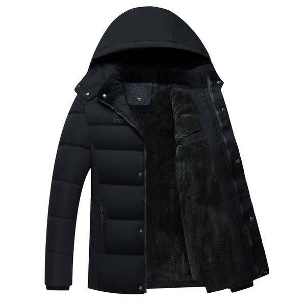 

2019 men's winter thick fleece down jacket new hooded coats casual thick down parka male slim casual cotton-padded coats -4xl, Black