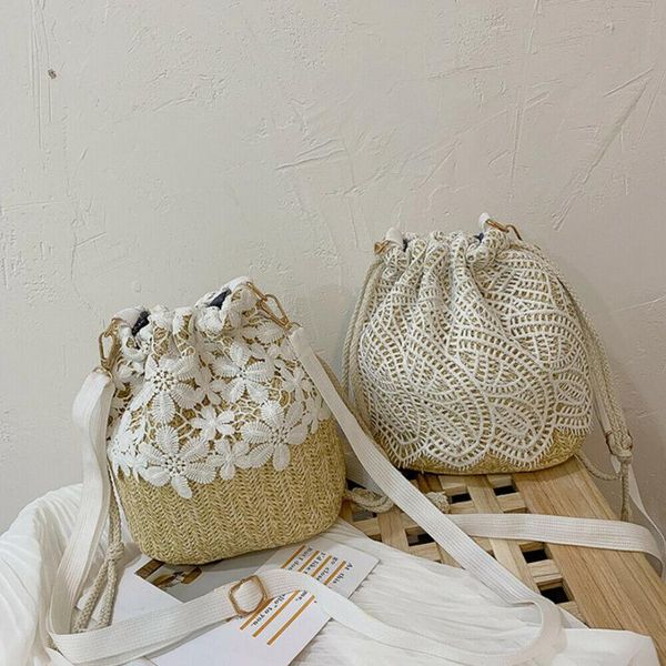 

new lace applique straw bag women's beach bag rattan hand-woven bohemian shoulder