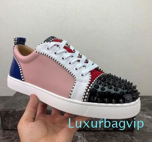 

spikes red bottom designer flat casual shoes men women low red sole studded blue black studs rivet male shoes sneakers yyy13