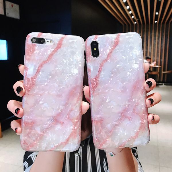

for iphone xr xs max phone case marble shell pattern 6 7 8 x plus cover edge silicone soft imd cell phone case