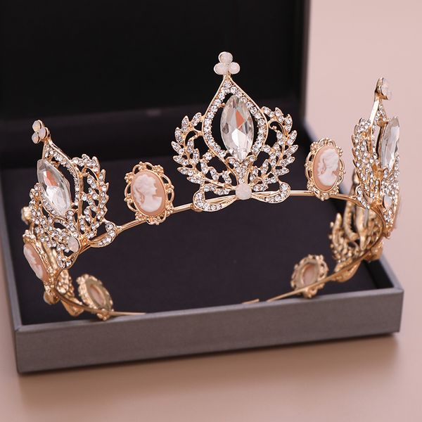 

невеста корона свадебный головной убор кристалл золотого барокко свадебный круглый корона волос обруч мода принцесса свадебные аксессуары дл, Golden;white