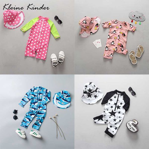 

baby swimwear boy girl child swimsuit one piece zipper cute cartoon full sleeve sun protection toddler kids bathing swim suit