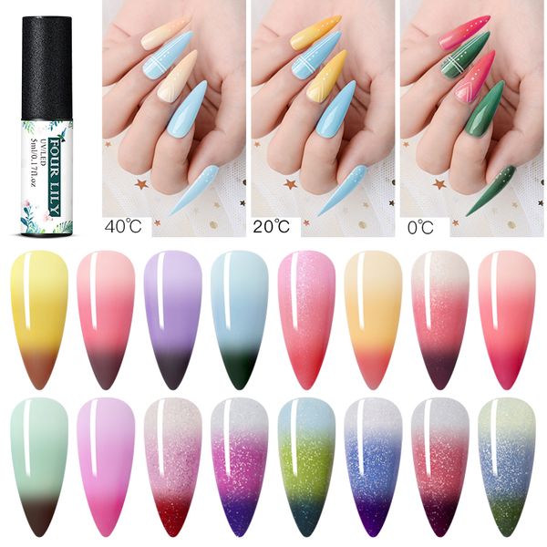 

four lily 1 bottle 5ml color changing uv gel polish sequins thermal color changing nail gel soak off nail art polish varnish, Red;pink