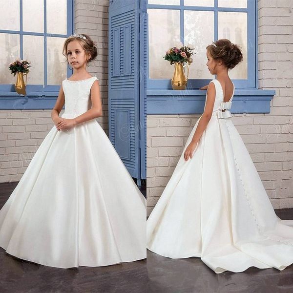 Abiti da ragazza di fiori per matrimoni Scoop Ruffles Pizzo Tulle Perle Abiti da damigella senza schienale Abito da principessa per bambini