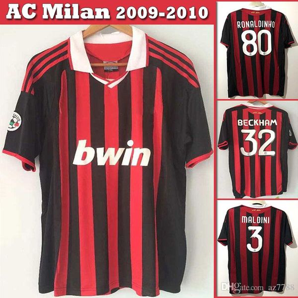 

2009-2010 AC Milan Главная 32 Beckham 3 Мальдини 80 Роналдиньо пережитка футбола Пользовательские ретро футбол рубашку футбол Джерси