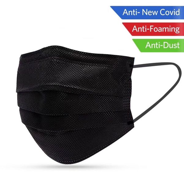

50pcs face mouth black mask disposable protect 3 layers filter dustproof earloop non woven mouth masks 48 hours shipping