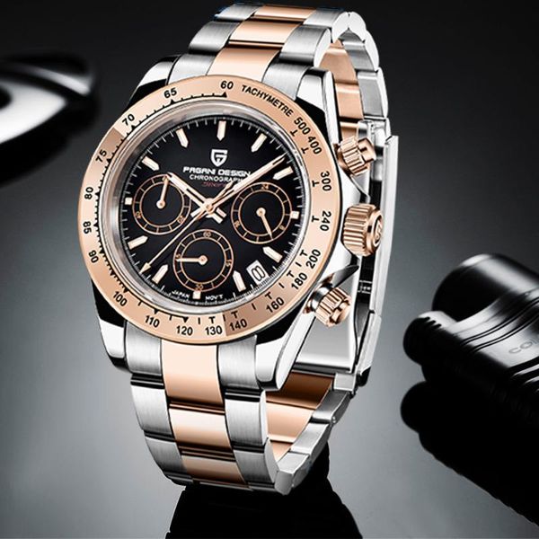 

pagani design men's watches gold watch men chronograph quartz watches for men business vk63 reloj hombres 2020, Slivery;brown