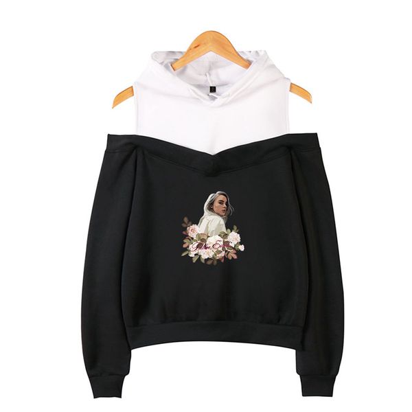 

billie eilish xs-2xl билли эйлиш балахон голова портрет и цветок печатных с длинным рукавом внутри быть флис повседневная пуловер толстовки, Black