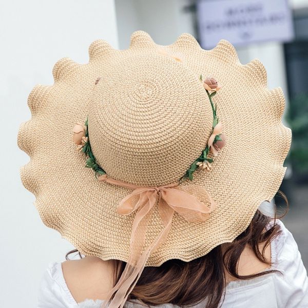 

sleckton straw sun hats for women girls panama hats handmade braided beach hat fashion wreath visors for holiday anti-uv, Blue;gray