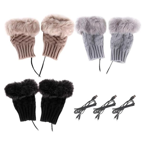 

fingerless knitting usb heated gloves women ski snow mitten winter hand warm gloves heated hand warmer washable