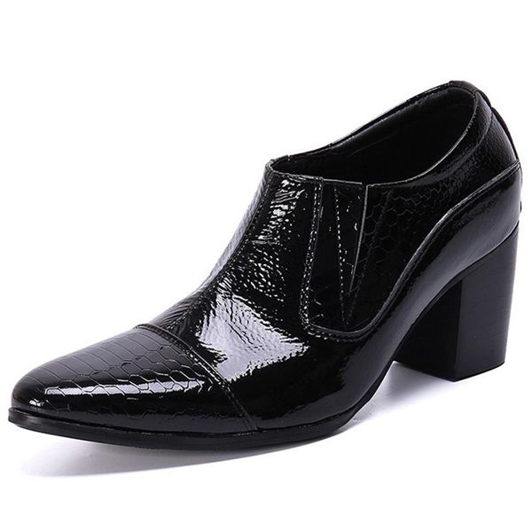 

men's loafers slip-ons luxury fashion british glitter print flats men shadow patent derby masculino groom business wedding shoes, Black