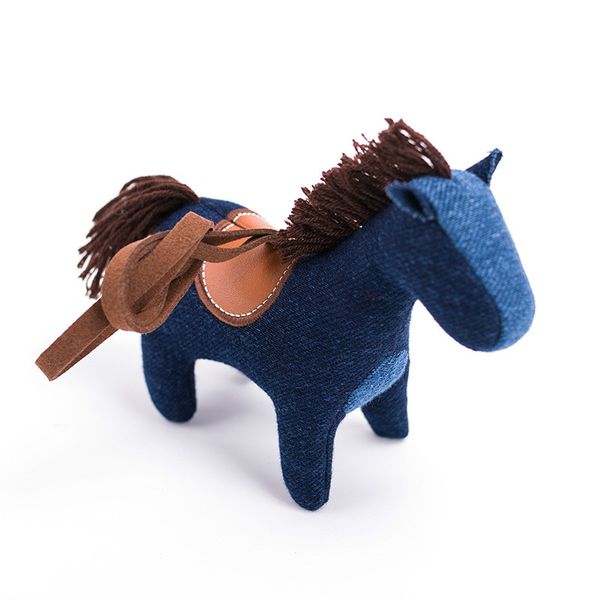 

new bag handmade pendants cowboy pony bear doll dangling blue design keychain for women and men canvas handbag accessories, Black