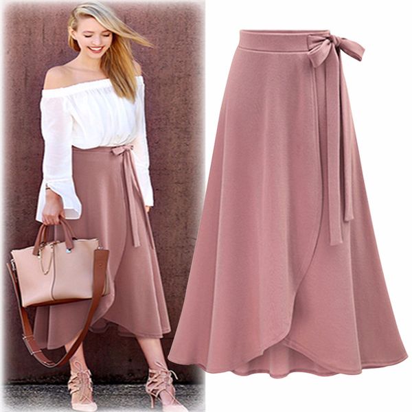 

amazon express new europe station large and medium length lace up high waist skirt with all kinds of split skirt a064, Black