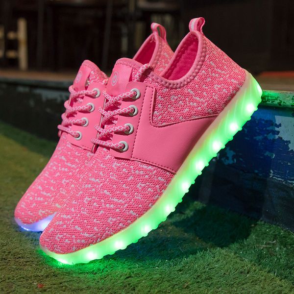 

men and women sneakers flying woven fabrics led illuminating shoes usb charging lights shoes size 35-46