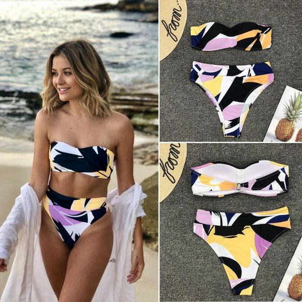 

women push up bikini 2019 bandeau geometric swimsuit high waist swimwear female bathing suit biquini beachwear