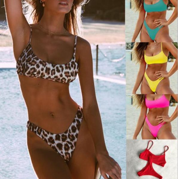 

shop online parent child swiwear swimsuit bikini suit split kids women girls children flexible stylish leopard print bikini sets