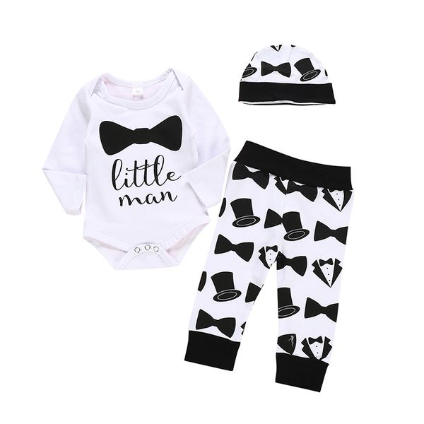 

new 0-24m boys clothes autumn baby long sleeve letters print romper trousers hat casual outfits clothing i, White
