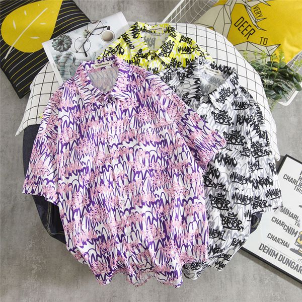 

мода мужской летних рубашки повседневных мужские рубашки платья 2xl пляж tops свободной блуза regular fit мужского письмо с коротким рукавом, White;black