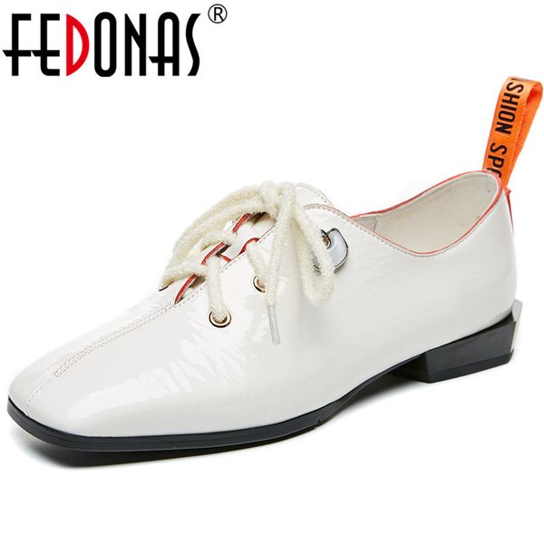 

fedonas elegant 2020 womenpatent leather cross tied pumps spring summer square heels pumps square toe new shoes woman, Black