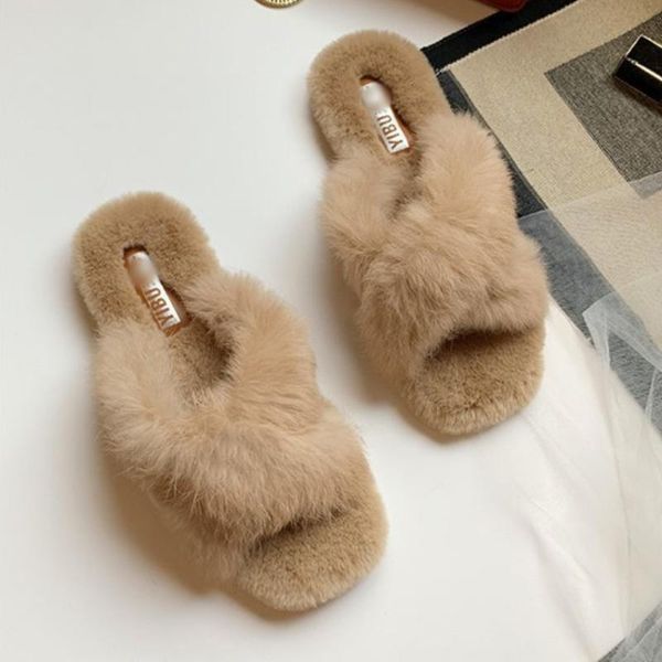 

women slippers indoor shoes summer soft home slippers plush warm non slip fur shoes flat casual female girls furry flat 2020 new, Black