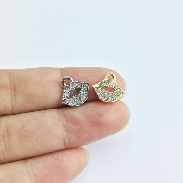 

eruifa 10pcs 12*8mm rhinestone lips gold/silver plated zinc alloy charms pendant jewelry diy necklace bracelet earrings 2 colors, Bronze;silver