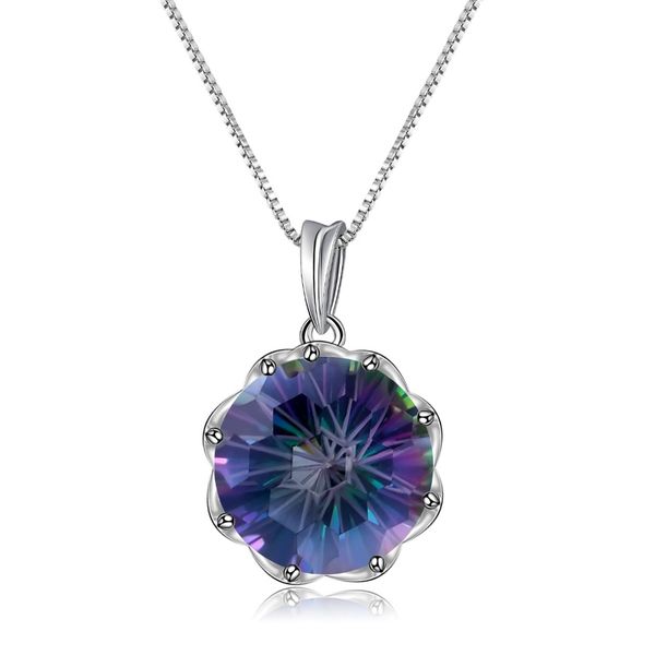 

gem's ballet 9.64ct natural rainbow mystic quartz round gemstone pendant necklace for women 925 sterling silver fine jewelry new