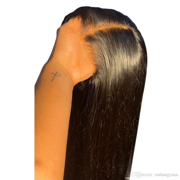 

13x6 lace front human hair wigs with baby hair pre plucked silky straight remy brazilian hd knots frontal wig for women new, Black