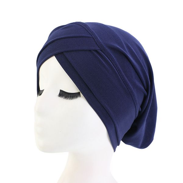 

women hair loss scarf elastic lady cancer chemo cap muslim turban hat arab head wrap cover beanie headwear skullies solid color, Blue;gray