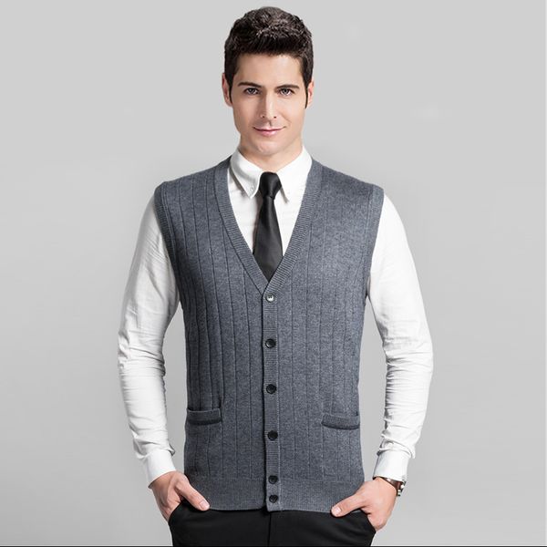 

fashion men's v-neck solid color sweater vest cardigan with buttons, White;black