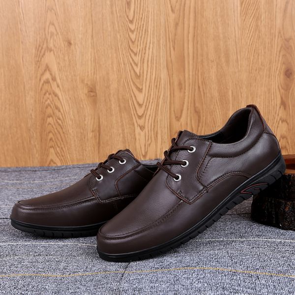 

men shoes spring summer formal genuine leather business casual shoes men dress office luxury male breathable oxfords, Black