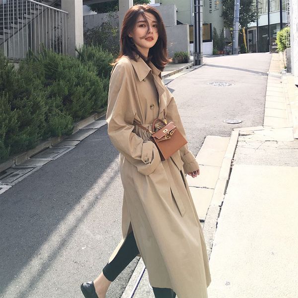 

мода овеѬенно нове женин Ѭенко длиннй двђбоѬнй по аки леди одежда  Tan;black