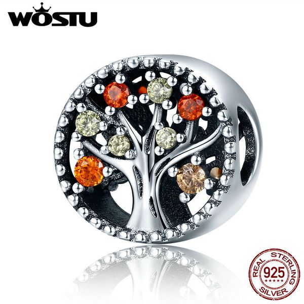 

wostu 925 sterling silver autumn genuine дерево жизни плодотворных осени шариков подходят оригинальные wst шарм браслеты ювелирные изделия f, Blue;slivery