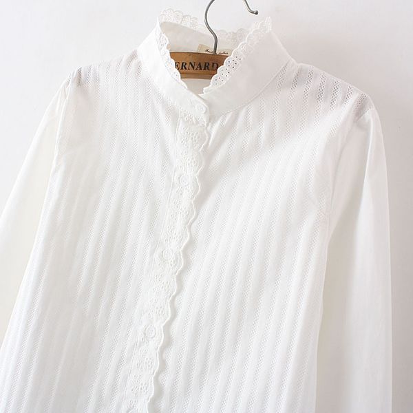 

women's blouses & shirts 100% cotton korean casual bottoming shirt lace collar small fresh long sleeve female slim white basic sweet