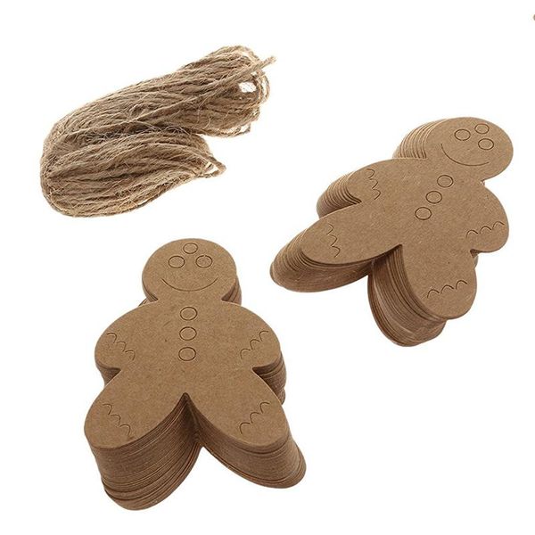 

100pcs christmas snowman hanging tag with 10m rope kraft paper decor present gift labels