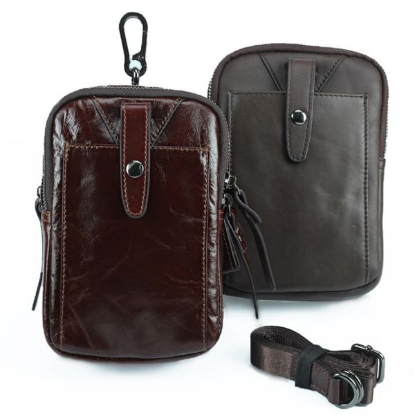 

men cowhide cross body bag genuine leather waist bag double zipper shoulder bags multifunction outdoor sport organizer bag men's gift