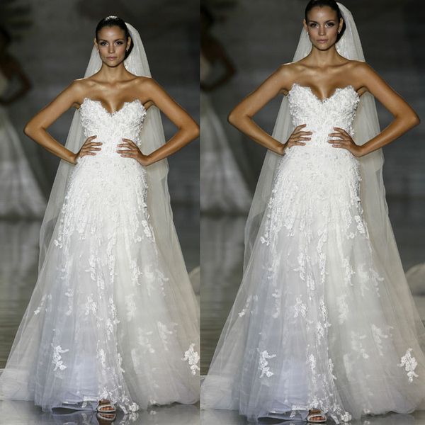 

winter elie saab a line wedding dresses strapless lace appliqued bridal gowns white tulle 3d flower wedding dress robes de mariÃ©e
