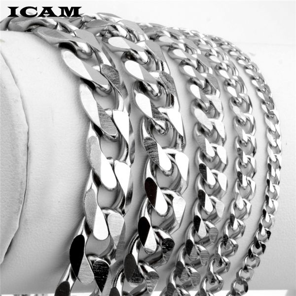 

icam 3-11mm мужские браслеты серебро из нержавеющей стали снаряженная кубинские браслеты звену цепи мужчины женщины оптового подарка ювелирн, Black