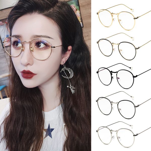 

new anti-blue frame reading glasses pearl flat men and women light goggles metal glasses frame myopia informatica, White;black