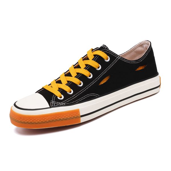 

sluggish mog men spring/summer fashion canvas casual shoes lace-up flat with mixed colors with hole sport sneakers go04, Black